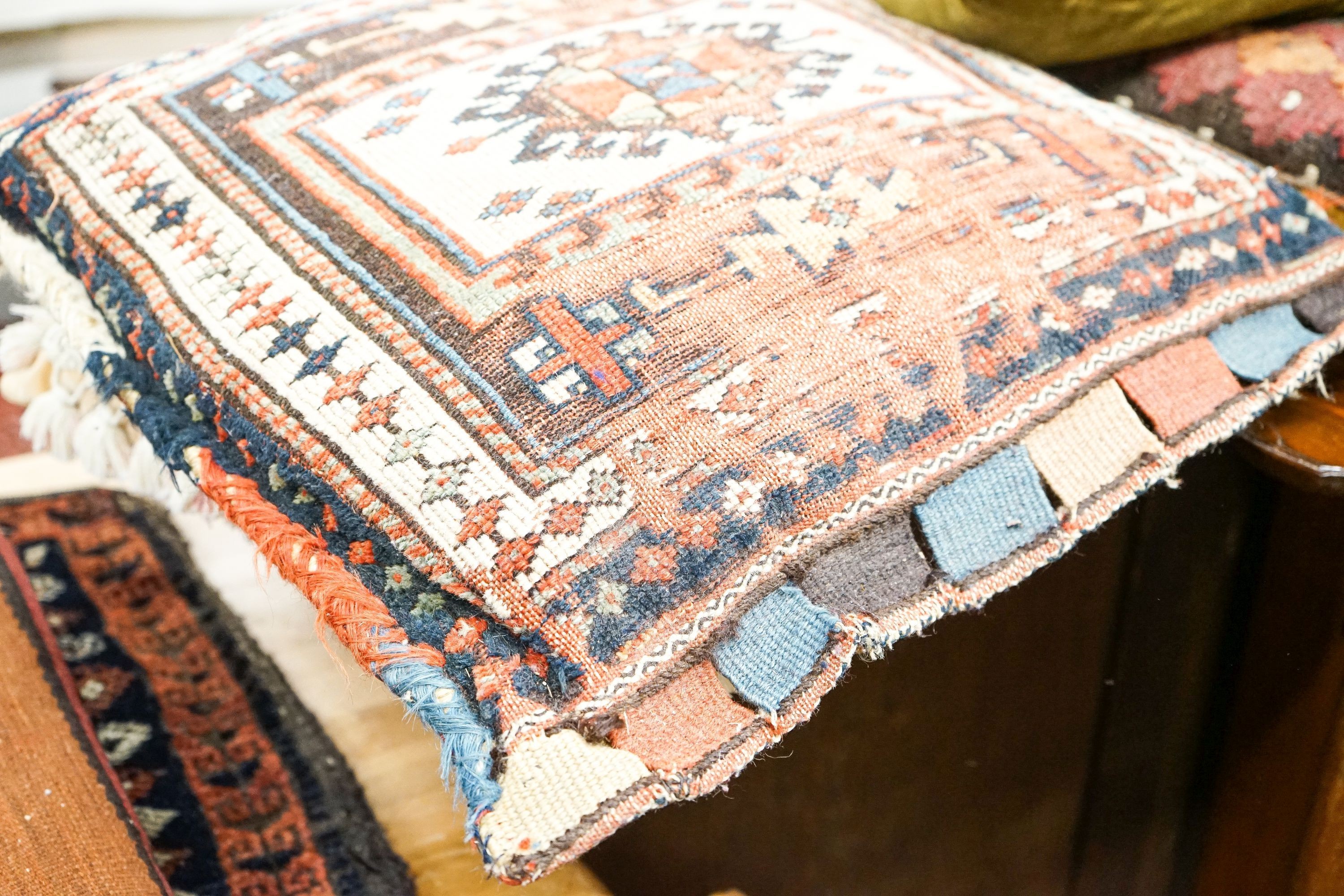 Six Caucasian, Kelim , North West Persian cushions and an Aubusson style cushion.